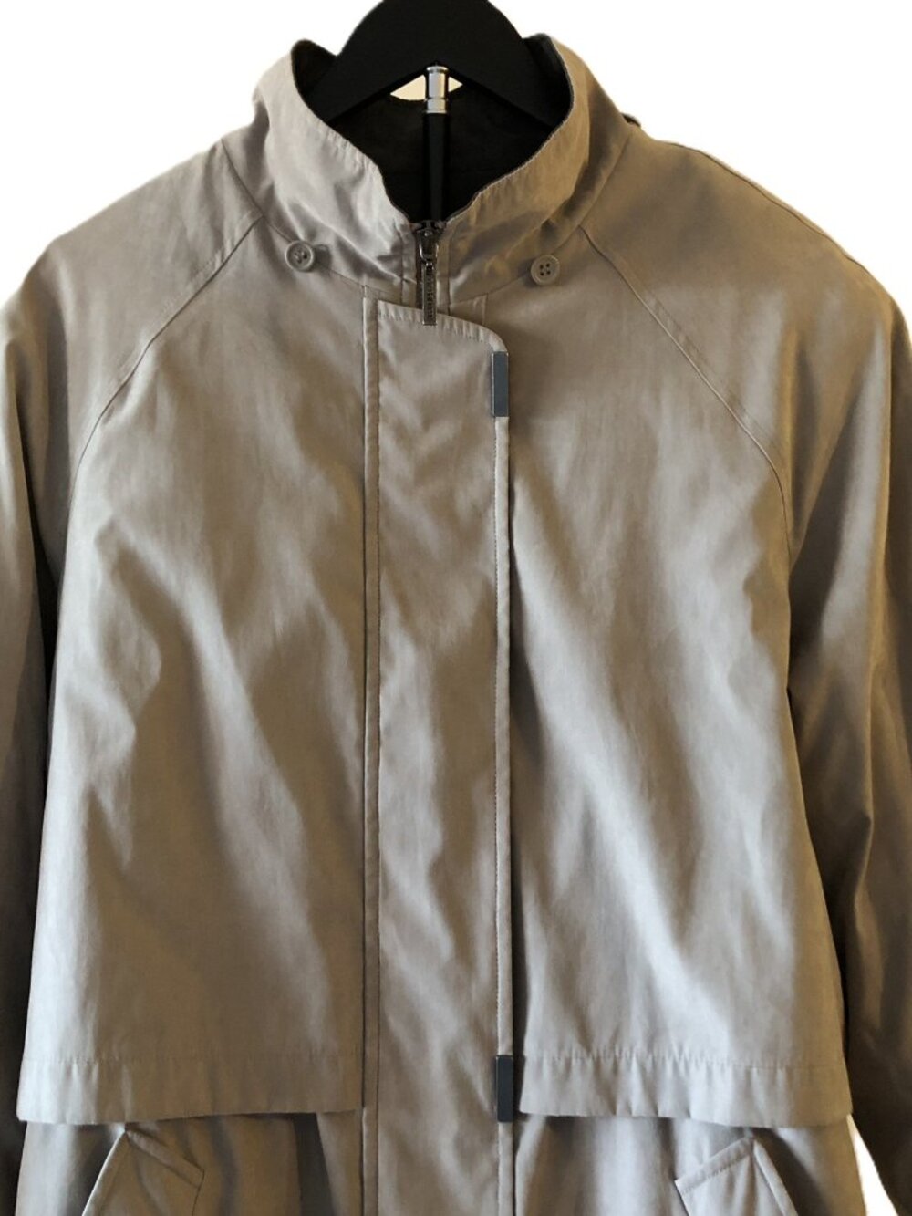 Liz Claiborne Coat Mid-Length Jacket Plaid Lining Zip Snap Button Taupe Size M - Picture 2 of 16